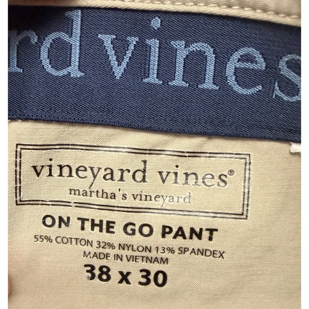 Vineyard Vines On-The-Go Pant Mens 38x30 Khaki Tan Performance Chino Slacks